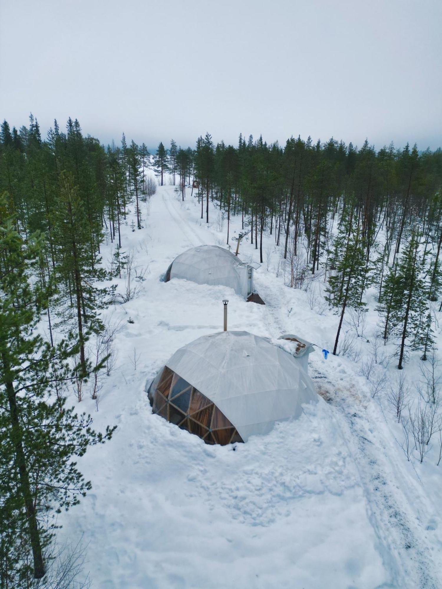 Aurora Igloo Fireplace-Heated Tents In A Secret Forest With Private Jacuzzi And Shared Sauna Bathroom And Dog Friendly ロヴァニエミ エクステリア 写真