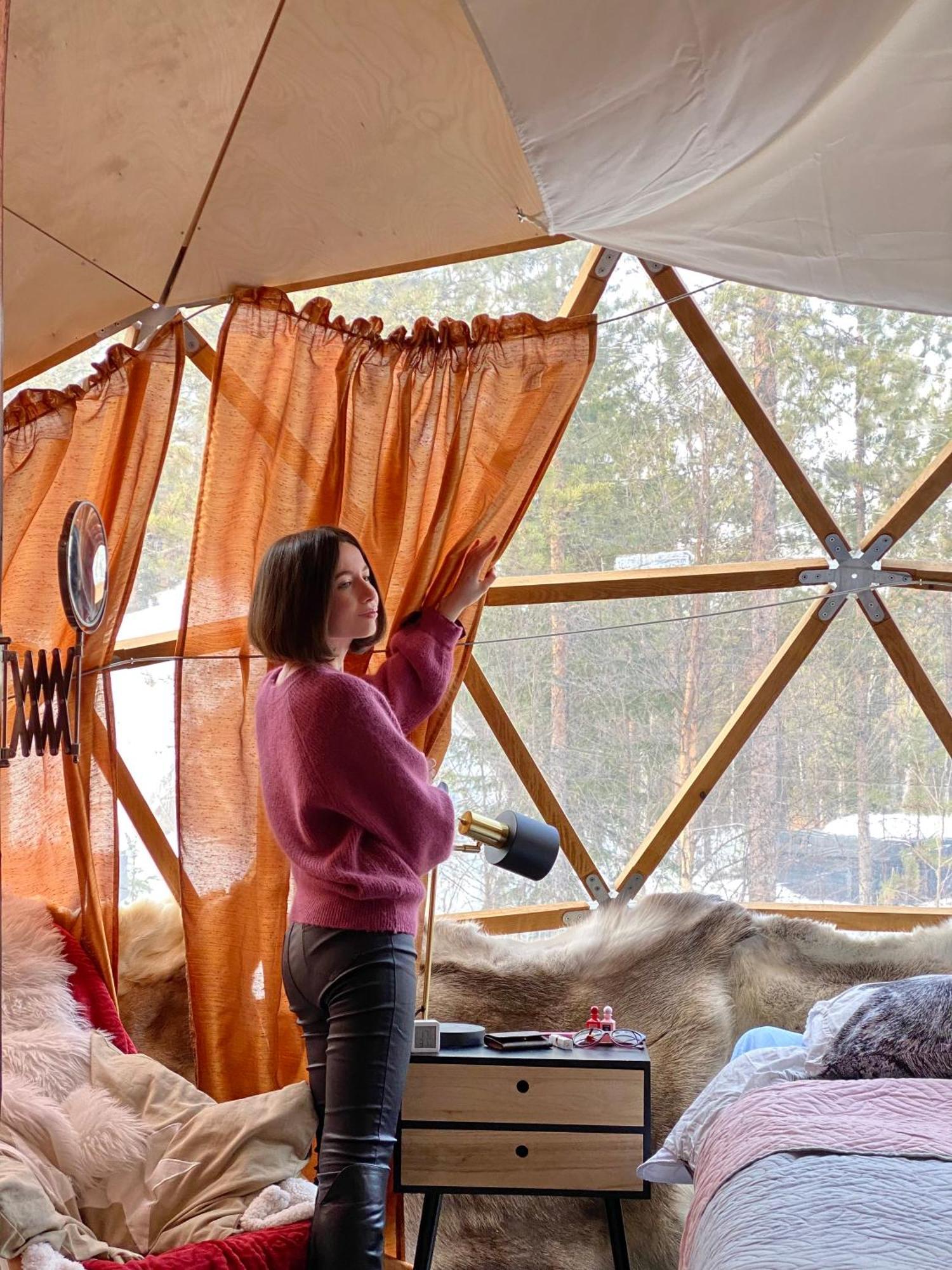 Aurora Igloo Fireplace-Heated Tents In A Secret Forest With Private Jacuzzi And Shared Sauna Bathroom And Dog Friendly ロヴァニエミ エクステリア 写真